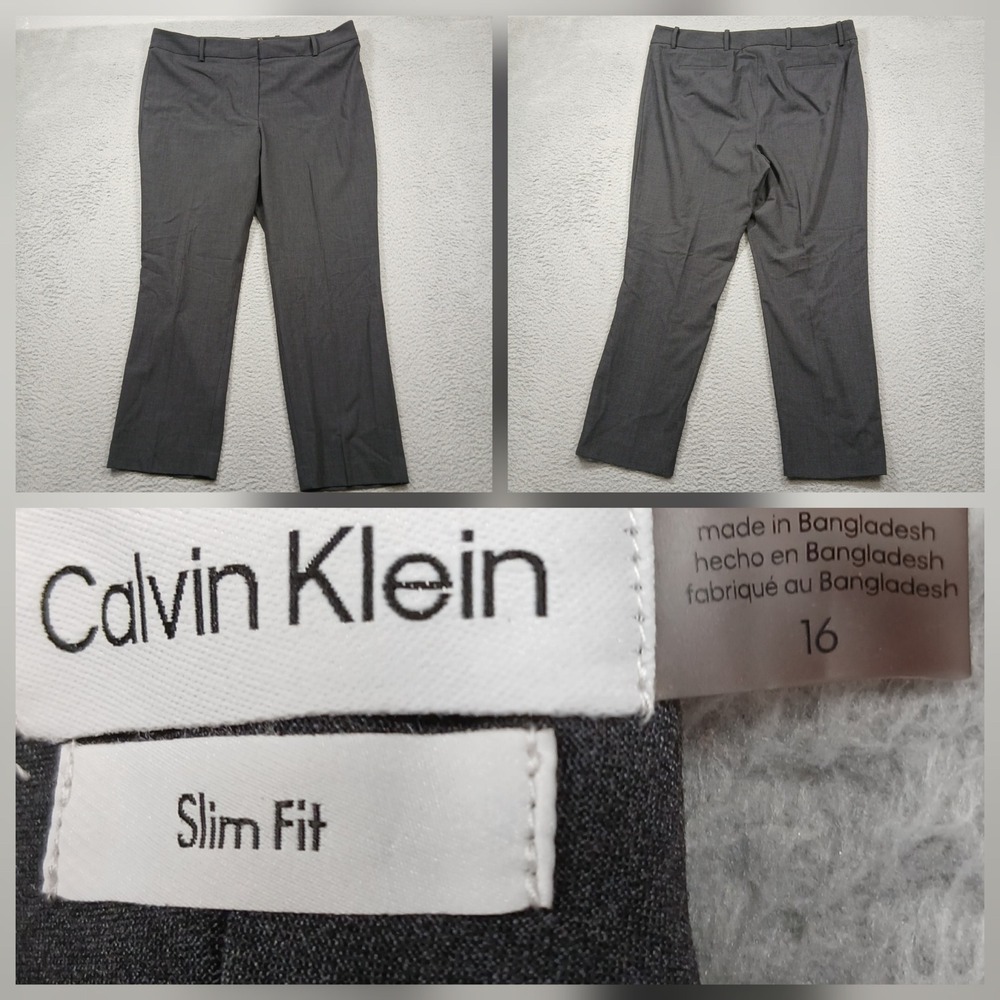 Calvin Klein Slim Fit Dress Pants Womens 16 Gray Career